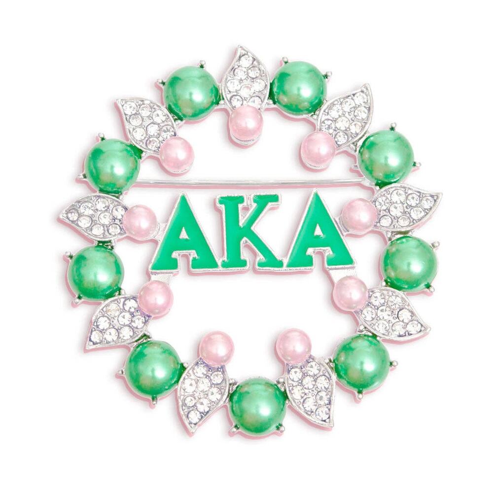 Brooch Pink Green AKA Pearl Pin for Women